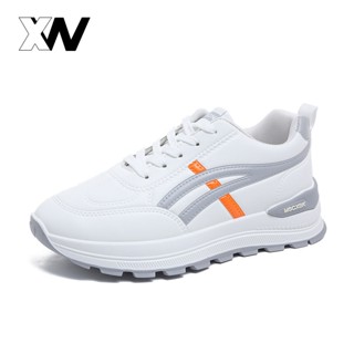 XWbrand   รองเท้ากีฬาผู้หญิงลำลองสีขาว พื้นหนาเพิ่มความสูง ข…