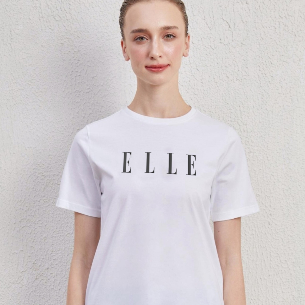 ELLE เสื้อยืด T-SHIRT ผ้า COTTON .แขนสั้น ทรง BASIC ปักโลโก้ ELLE รุ่น W3K698