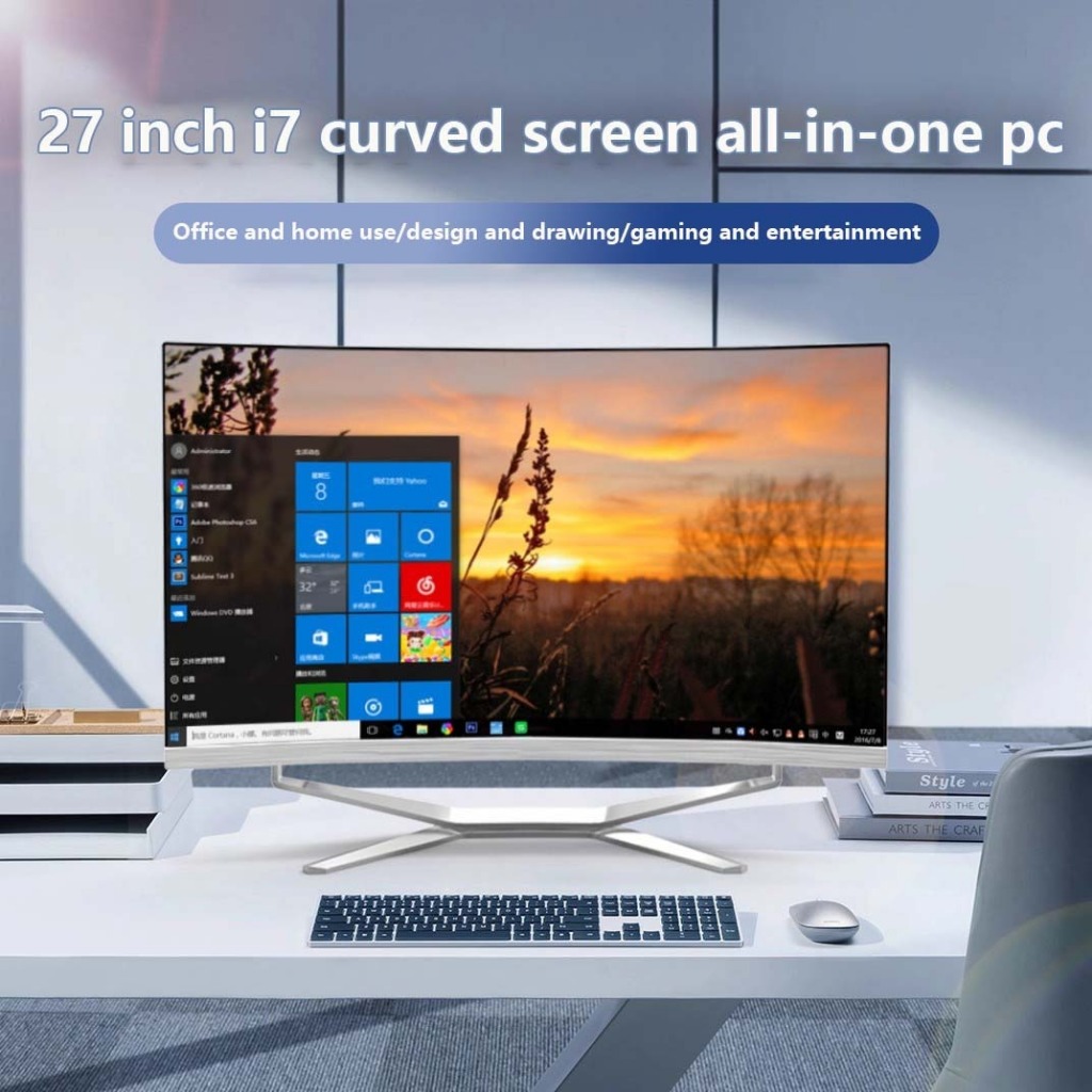บางเฉียบ 27 นิ้วโค้งทั้งหมดในพีซีเดียว Intel Core i7 16GB RAM คอมพิวเตอร์บ้านสำนักงานออกแบบธุรกิจเกม