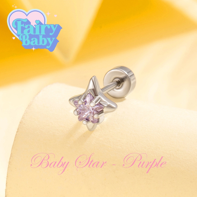 Fairybaby จิว Baby Star - Purple  ( 1 ชิ้น ) แป้นแบน จิวหู รูปดาว ประกายสีม่วง ลายใหม่ น่ารัก สะดุดตา (J3-029)