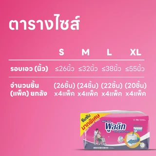ส่งฟรี! ส่งไว! พูลลิทกางเกงผ้าอ้อมผู้ใหญ่รุ่นซึมซับมากพิเศษ รวมS104/M96/L88/XL80 (ยกลังX4เเพ็ค) เลือกไซส์ด้านใน