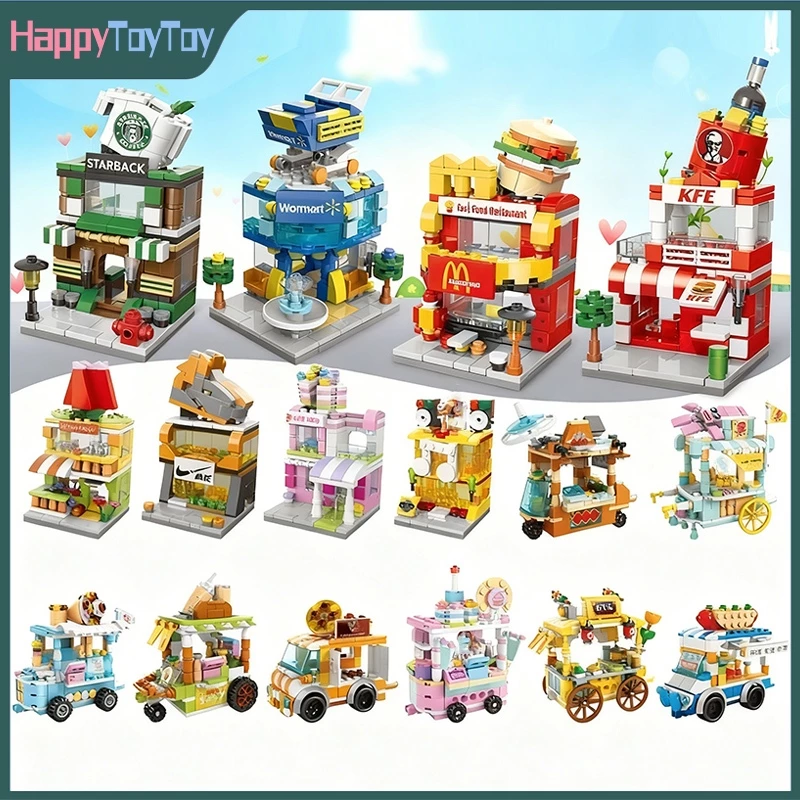 บล็อคตัวต่อ ตัวต่อ รูปวิวถนน เสริมการเรียนรู้เด็ก DIY ขนาดเล็ก ของเล่นสําหรับเด็ก