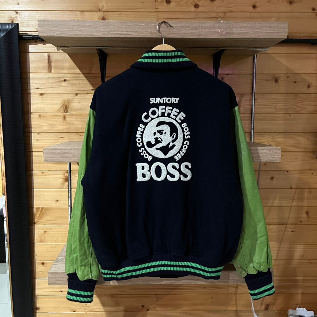 Vintage SUNTORY BOSS COFFEE Leather Varsity Jacket