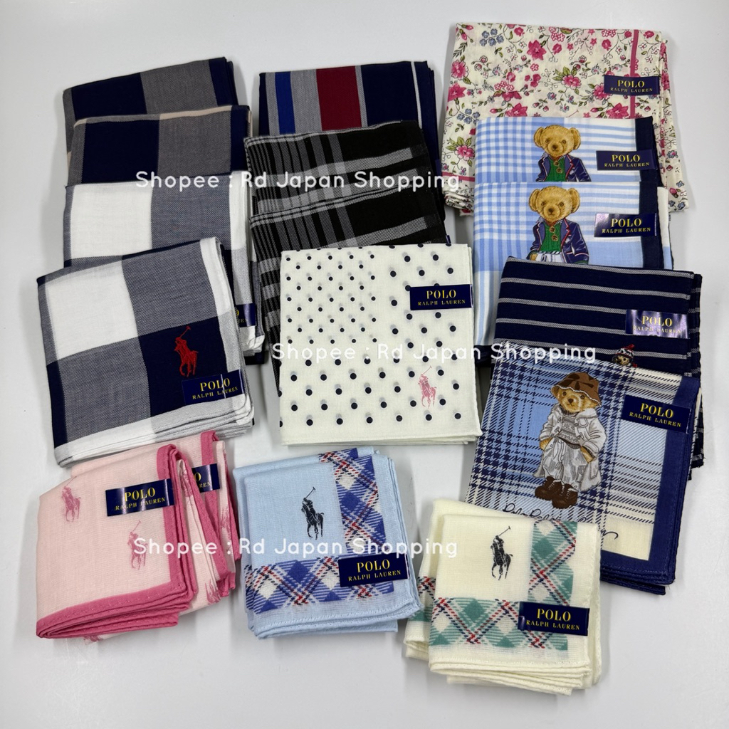 พร้อมส่ง ส่งไว ของแท้ จากญี่ปุ่น Polo โปโล หมี จุด ผ้าเช็ดหน้า ผ้าผูกคอ พันคอ มีหลายแบบ ผูกกระเป๋า โพกศีรษะ โพกหัว
