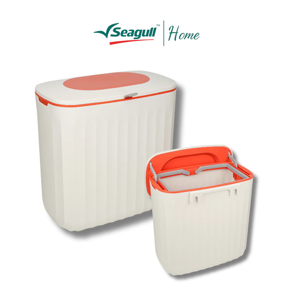 Seagull ถังขยะพลาสติกแบบแขวน 8 ลิตร (เบจ/ส้ม) แขวนเกี่ยว ติดตั้งง่าย วางได้ทุกมุม
