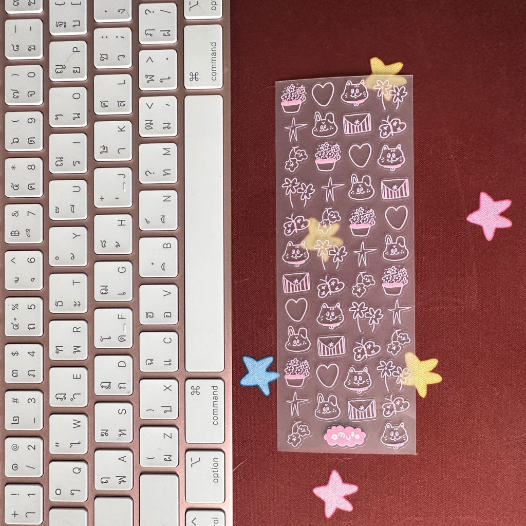 *เปลี่ยนเนื้อสติ้กเกอร์จากหลังขาวเป็นหลังขุ่นค่ะ*amuse stuff-sticker mini pink flower สติ้กเกอร์ดวงจิ๋วสีชมพูลายเส้น