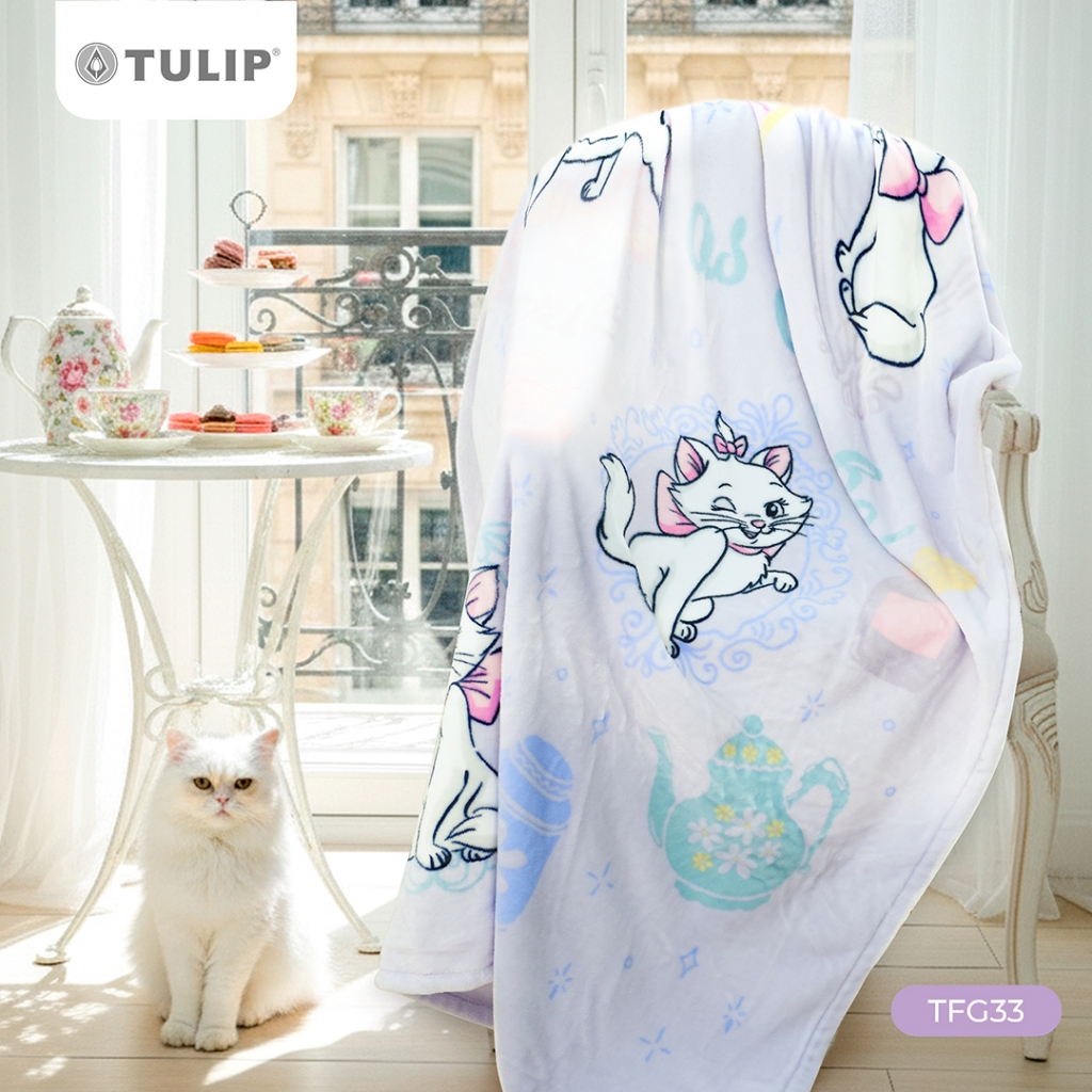 Tulip Fleece  ผ้าห่มฟลีซ Disney Marie ลายแมวมารี สีพาสเทล ลิขสิทธิ์แท้ TFG33 นุ่มละมุน น้ำหนักเบา