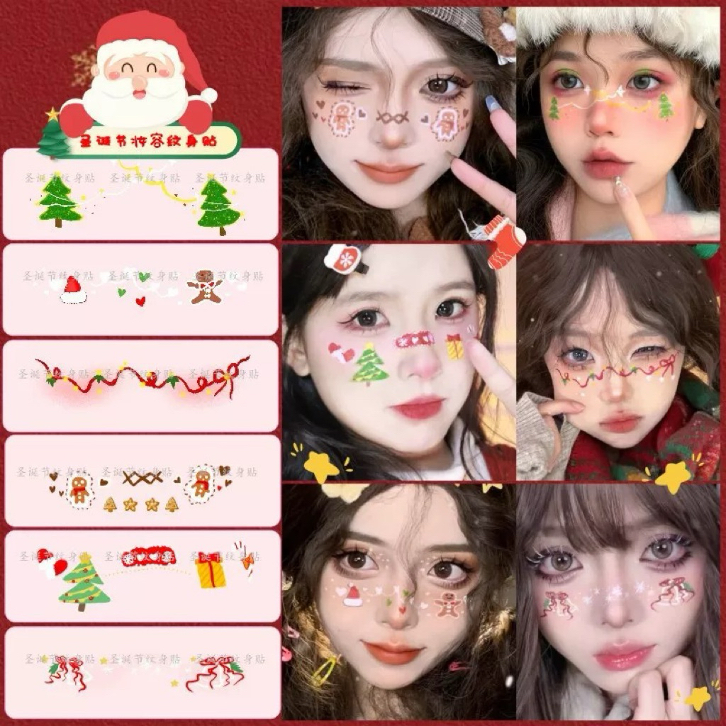 A1155 แบบใหม่ แทททูคริสต์มาส สติกเกอร์รอยสัก ลายคริสต์มาส น่ารัก สําหรับแต่งหน้า Sticker Christmas tattoo
