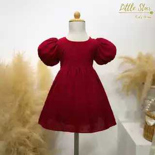 ⭐️Littlestar👧🏻 เดรสเด็ก เดรสคริสต์มาส มินิเดรสแขนตุ๊กตาผ้าด็อท GNP0662