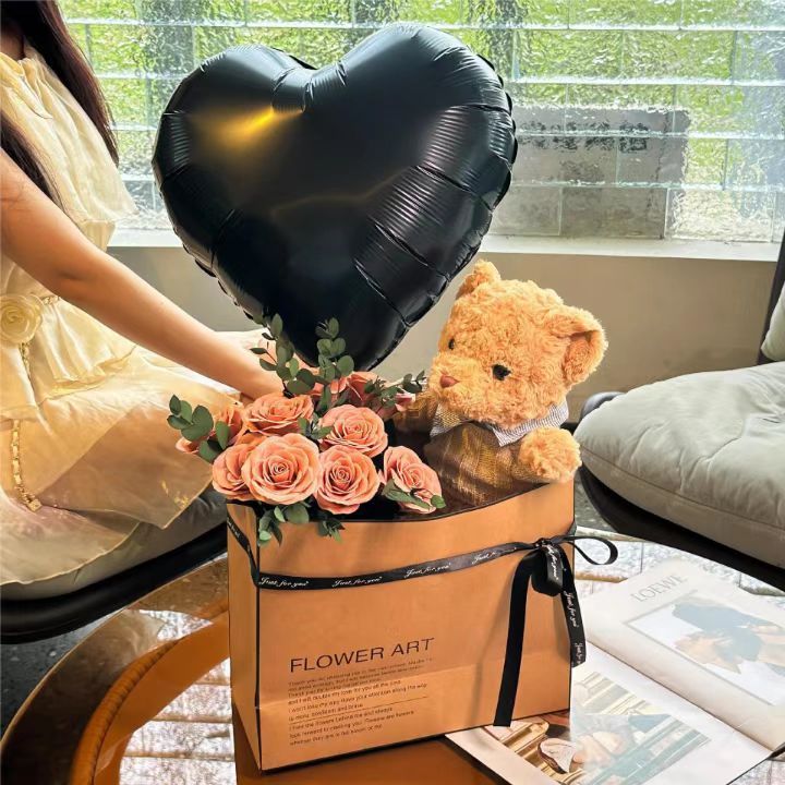 เเบบใหม่ กล่องจัดดอกไม้ กระดาษคราฟท์ มีคำAll Love กล่องเปล่า+เเถมการ์ดอวยพร - รูปที่ 6