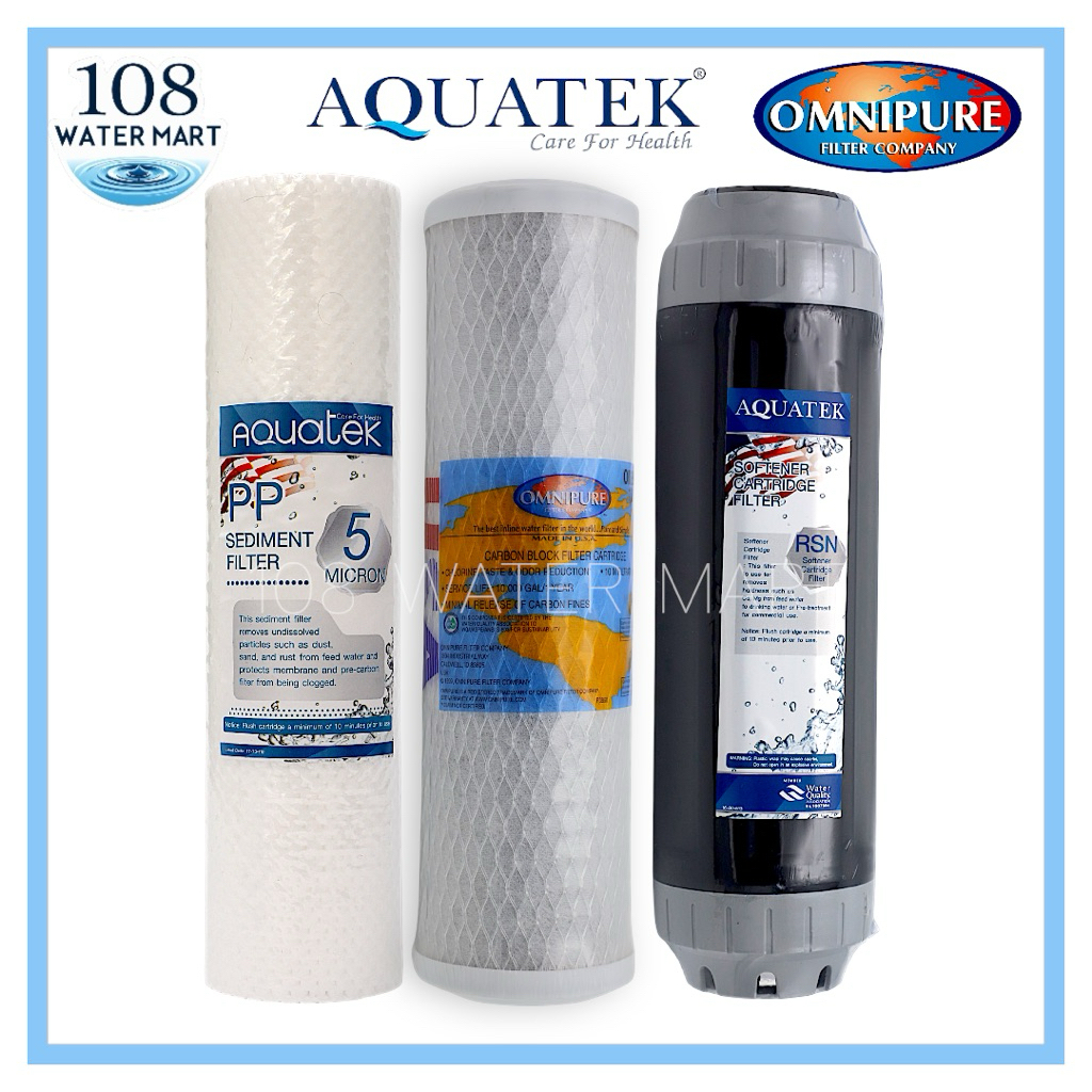 ชุดไส้กรองน้ำ 3 ขั้นตอน Set 3 พีพี Aquatek Silver คาร์บอนบล็อค Omnipure เรซิน Aquatek เทา ขนาด 10"