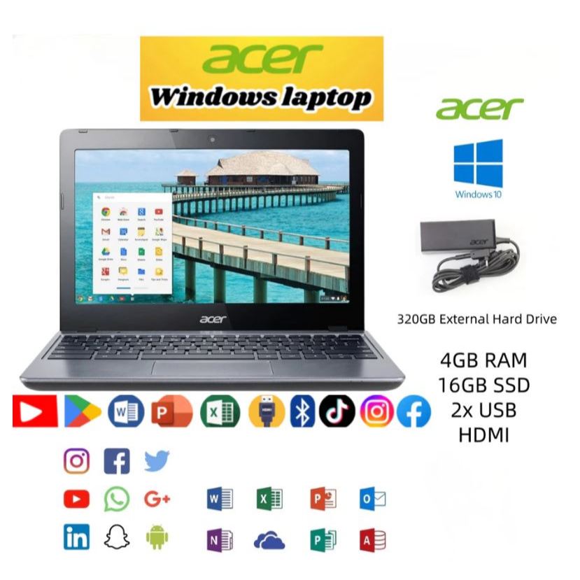 Acer  Window 10 Pro 4GB RAM-16GB SSD  11.6-inch HD SCREEN || MS OFFICE ACTIVATED เครื่องมือสองสภาพดี