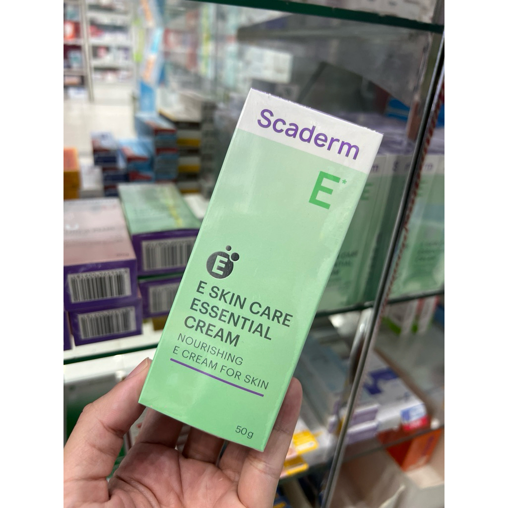 หลอดเขียวใหญ่ 50 กรัม Scaderm สกาเดิร์ม E skin care essential cream ครีมวิตามินอี
