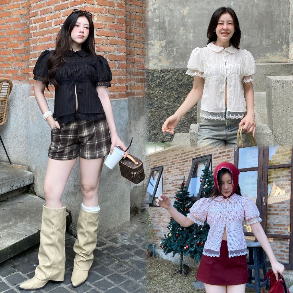 BABY TOP เสื้อลูกไม้แขนตุ๊กตา แต่งด้วยลูกไม้ระบาย