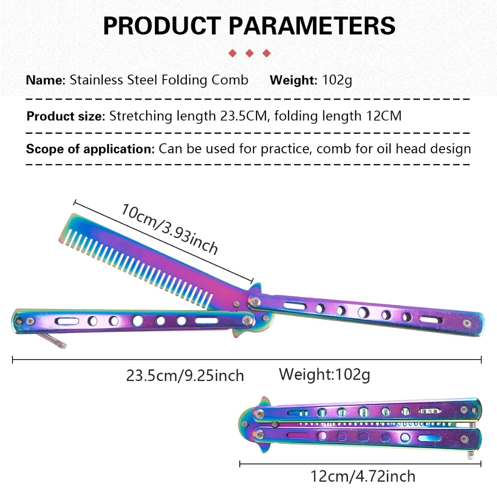 balisong บาลิซอง หวี หวีผม หวีช่างตัดผม ที่เปิดขวด สแตนเลส ดำ เงิน รุ้ง BF15 BF16 BF98 - รูปที่ 4