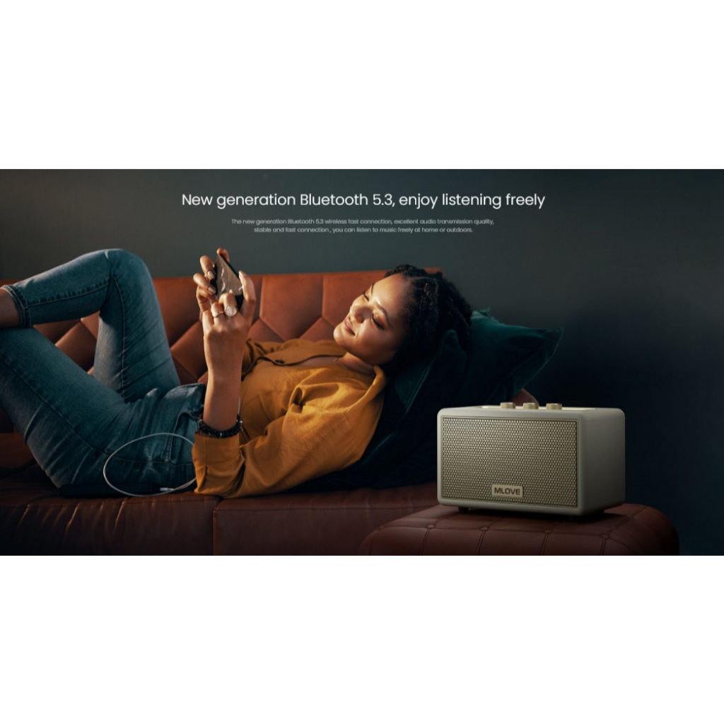 Mlove ลำโพงบลูทูธ รุ่น A200 — Retro Premium เสียงดี เบสแน่น ปรับโทนเสียงได้ ของแท้ประกันศูนย์ไทย 2ปี