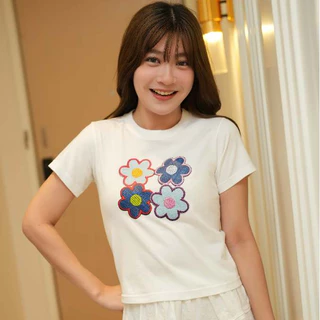 Jean Crop Top เสื้อยืดพิมพ์ลายยีนส์ ลายการ์ตูน แฟชั่นวัยรุ่น genZ ผ้าคอตตอน cotton ใส่เที่ยว ใส่ทำงาน
