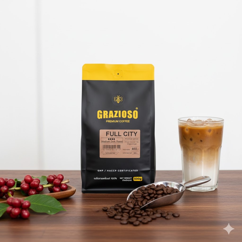 FULL CITY เมล็ดกาแฟอราบิก้า 100% คั่วกลางเกือบเข้ม ขนาด 500 กรัม