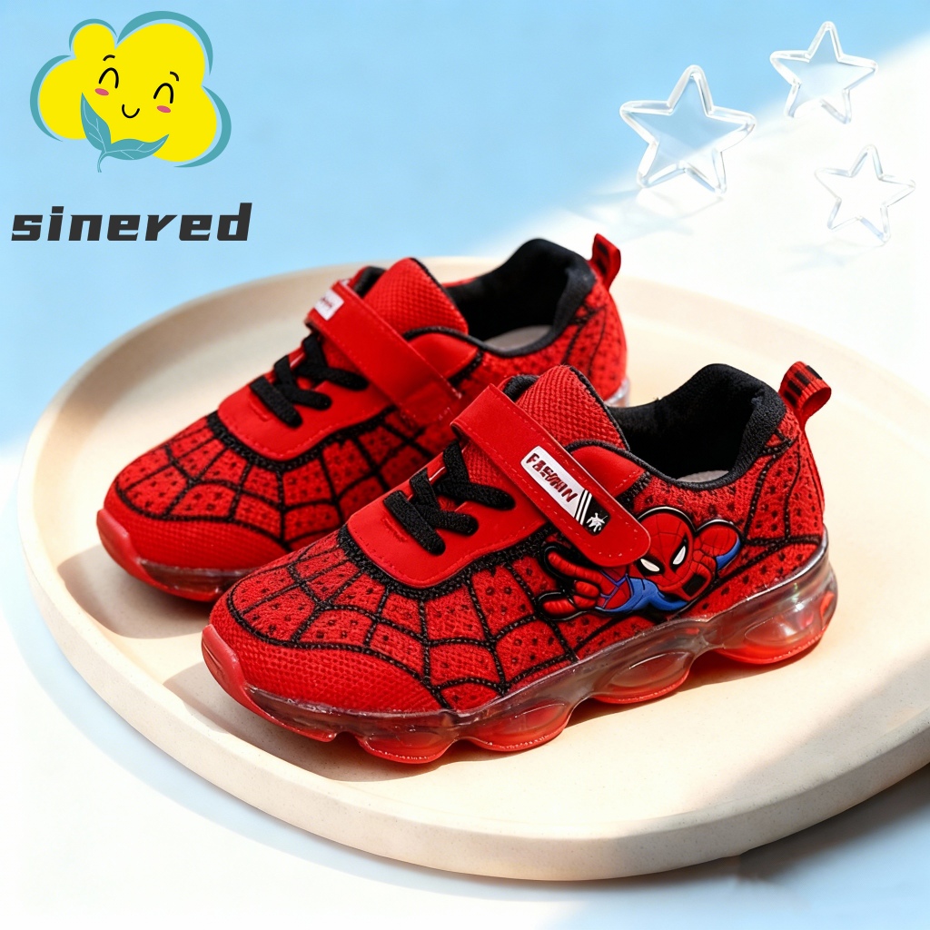Sinered ใหม่เด็กแมงมุมรองเท้าเรืองแสงในที่มืดกีฬา LED เด็กรองเท้ากีฬาแฟชั่นผู้ชายรองเท้าเด็กผู้หญิง 21-35