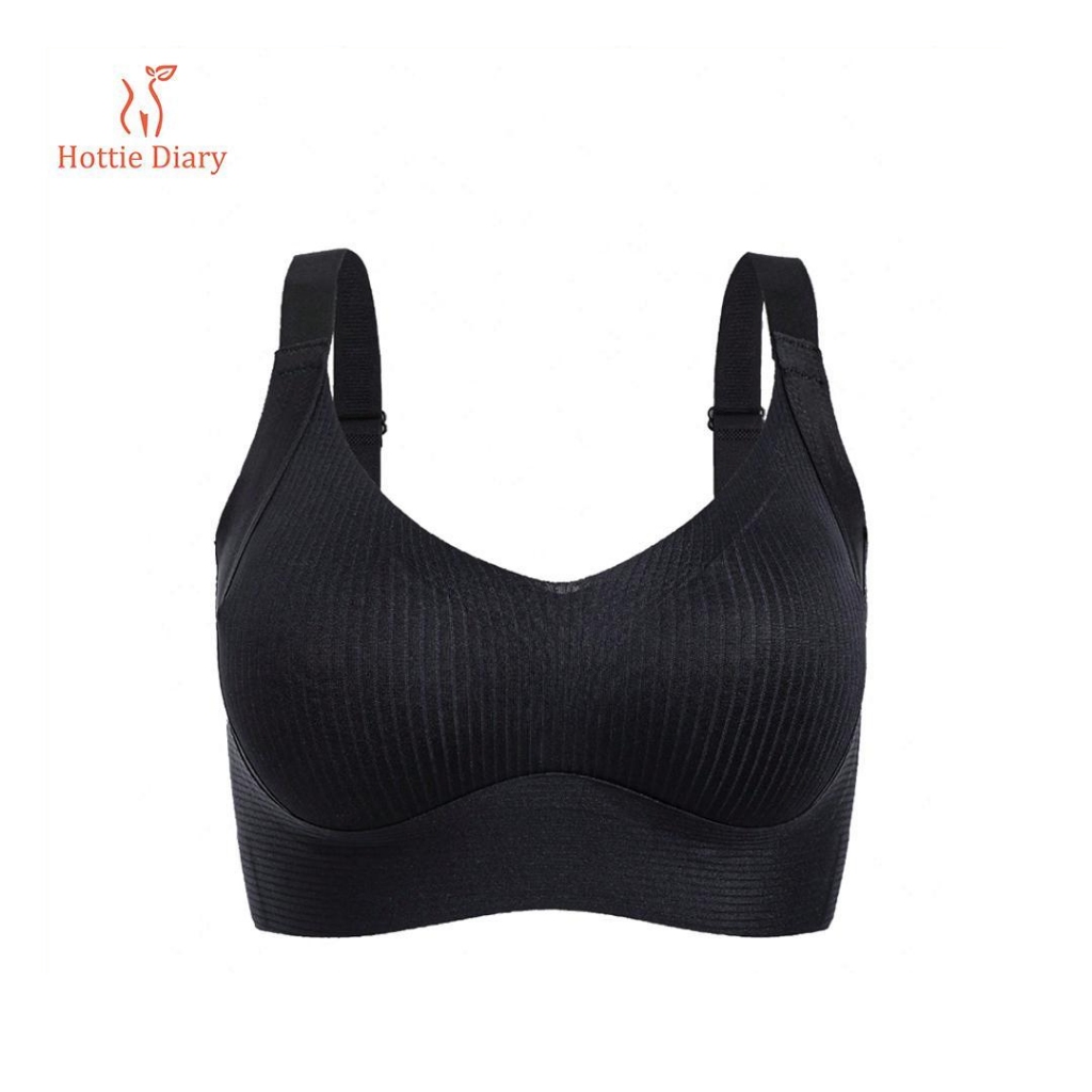 【Hottie Diary】บราไร้สายสตรี สีพื้น สี่กระดุม ปรับได้ นุ่ม สบาย ระบายอากาศได้ดี บราดันทรง ไร้ตะเข็บ