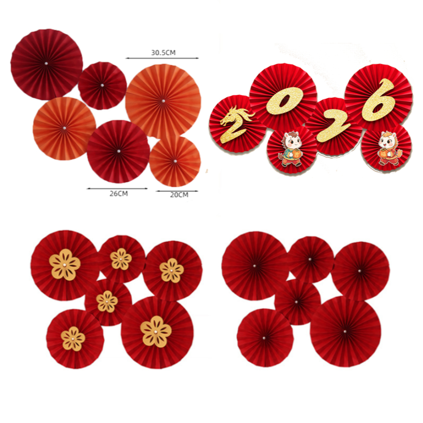 (🇹🇭พร้อมส่ง) ใบพัดกระดาษ พัดกระดาษตกแต่ง พู่กระดาษ พักตกแต่ง ชุด6ชิ้น 3ขนาด ส่งไว