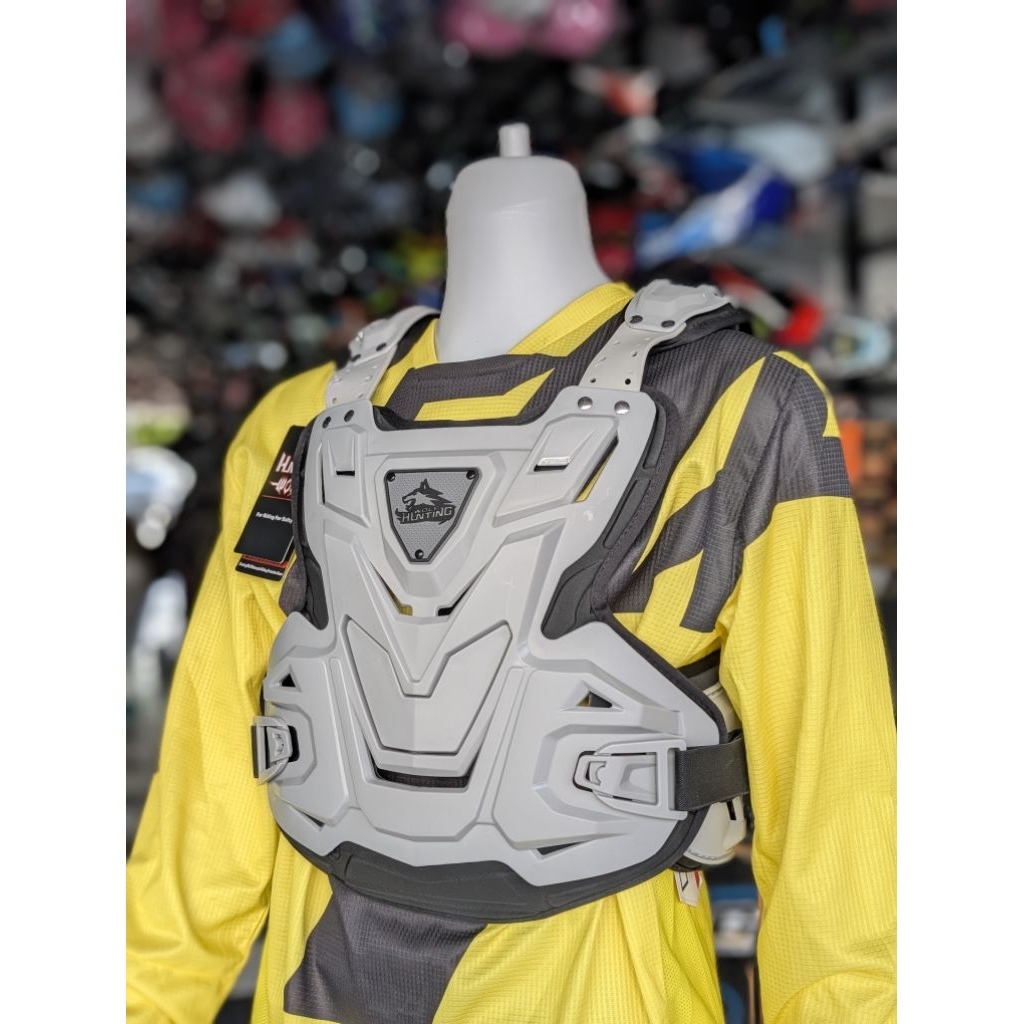 ชุดเกราะแข็งมอเตอร์ไซค์วิบาก Wolf 3 สี เทา ขาว และเหลืองนีออน ไซส์ L/XL