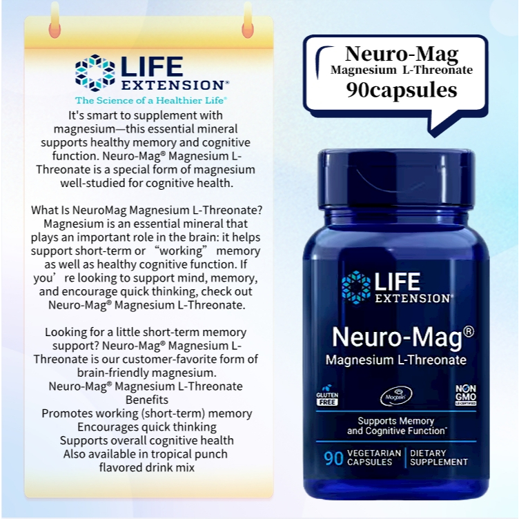 Life Extension Neuro-Mag Magnesium L-Threonate, Vegetarian Capsules, 90 Count