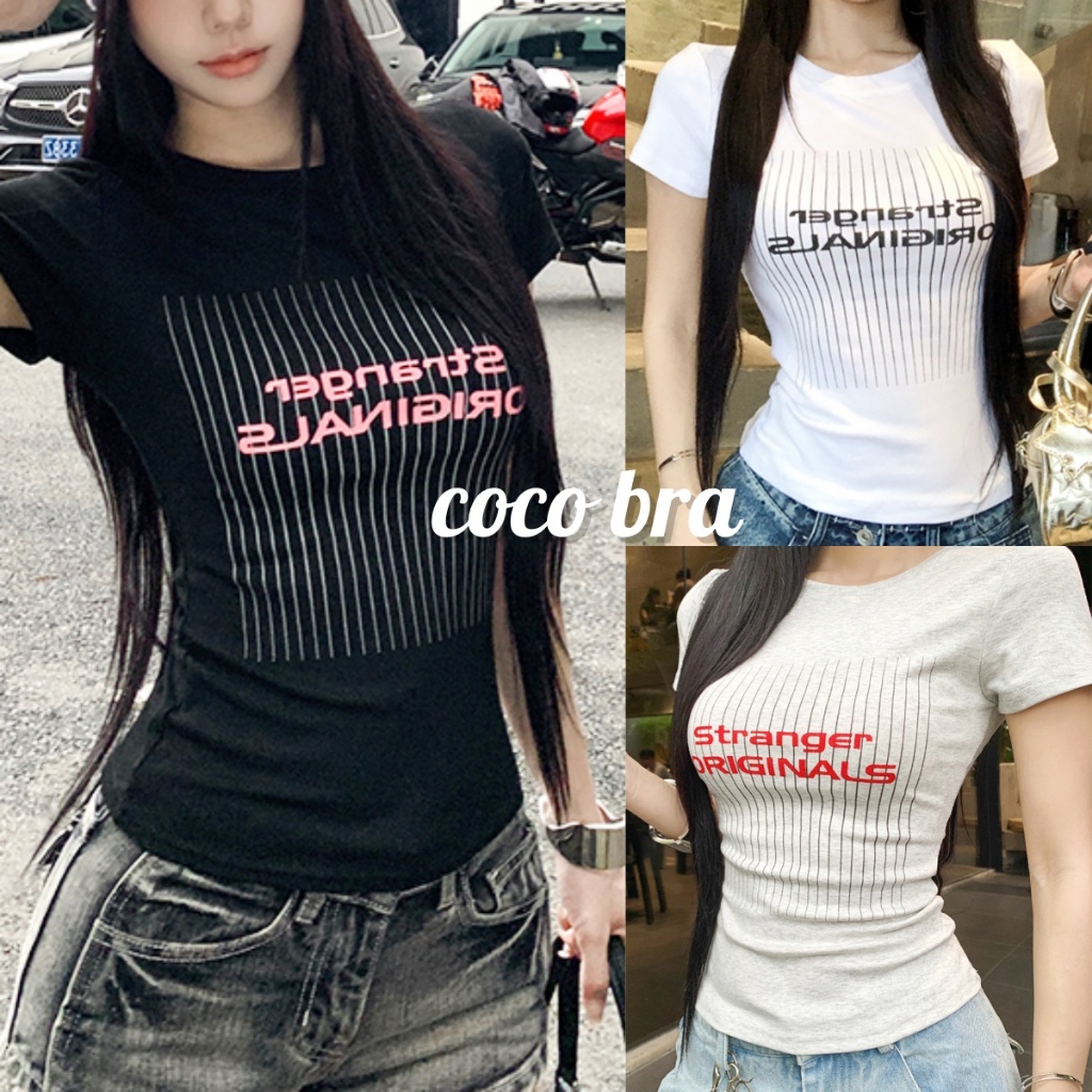🌸พร้อ​มส่ง🌸เสื้อยืดแขนสั้นผู้หญิง พิมพ์ลายวินเทจอเมริกัน แฟชั่นสไตล์เกาหลี มีให้เลือก 3 สี Size S-XL