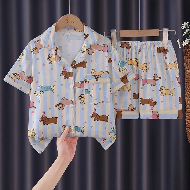 ชุดนอนเด็กคอปกแขนสั้นพิมพ์ลายน่ารัก 110cm-150cm นื้อผ้านุ่มใส่สบาย thumbnail 4