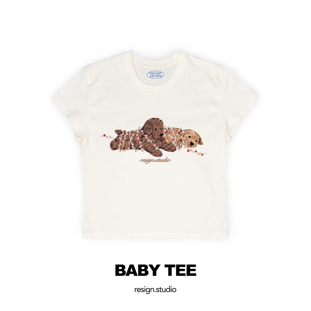 resign studio - เสื้อยืด crop/ oversize ลาย Poodle winter