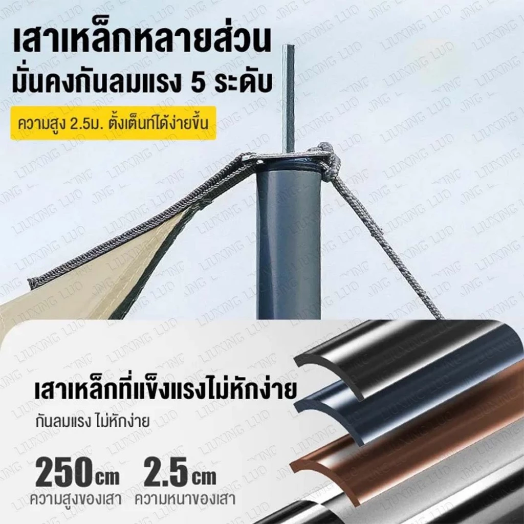 ฟลายชีท อุปกรณ์ครบชุด ผ้าใบ 4.5x6m เต้นท์แคมปิ้ง อุปกรณ์เดินป่าตั้งแคมป์ กันแดด กันฝน ฟรายชีท เสา2ต้น กระเป๋าเก็บของฟรี thumbnail 6