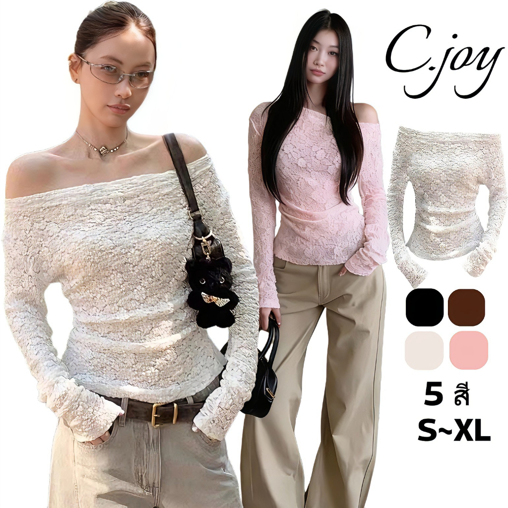 C.Joy【ขายเร็ว💓】2025 สไตล์เกาหลี แฟชั่นและเซ็กซี่ เสื้อลูกไม้แขนยาวไหล่เดียว เสื้อชั้นในแบบเฉพาะ