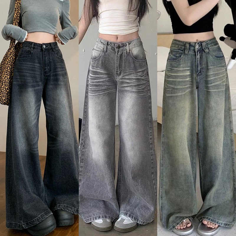 ผู้หญิงฤดู ใบไม้ผลิฤดู ร้อนใหม่สู งถนนหลวม พอดีกางเก งขากว้างสง่า งามแฟชั่นวิ นเทจล้าง