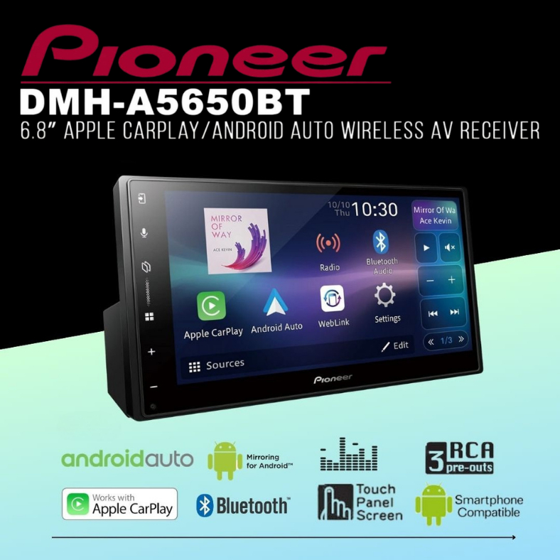 PIONEER DMH-A5650BT หน้าจอ 6.8 นิ้ว หน้าจอสัมผัส เชื่อมต่อ Apple CarPlay , Android Auto แบบไร้สาย