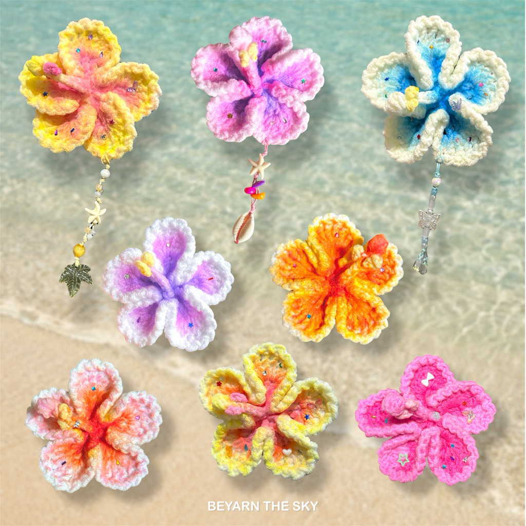 BYTS | 🌺 กิ๊บดอกชบาและดอกอื่นๆ ถักไหมพรม Crochet Flower Hair Clips มีแบบพร้อมส่ง