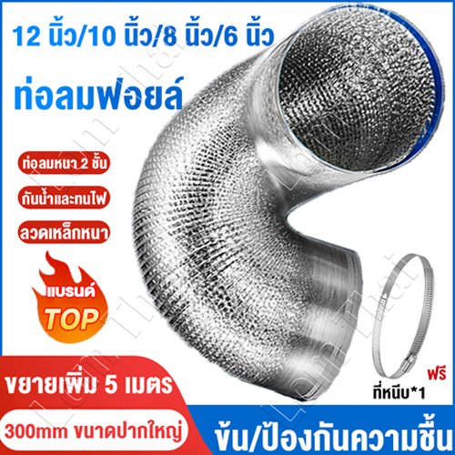 3m/5m ท่ออลูมิเนียมฟอยล์ 4/6/8/10/12นิ้ว ท่อลมอ่อน ท่อระบายอากาศ ท่อดูดควัน ทนความร้อน 300°C ทนทาน