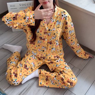 ผ้าฝ้ายนุ่มนุ่มใส่สบาย ชุดนอนแขนยาวขายาว บิ๊กไซส์ 4XL