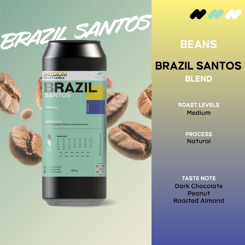 NAPSCOFFEE_MilkyBlend_เมล็ดกาแฟคั่วกลางBrazilsantos_Medium Roast_150 Garm