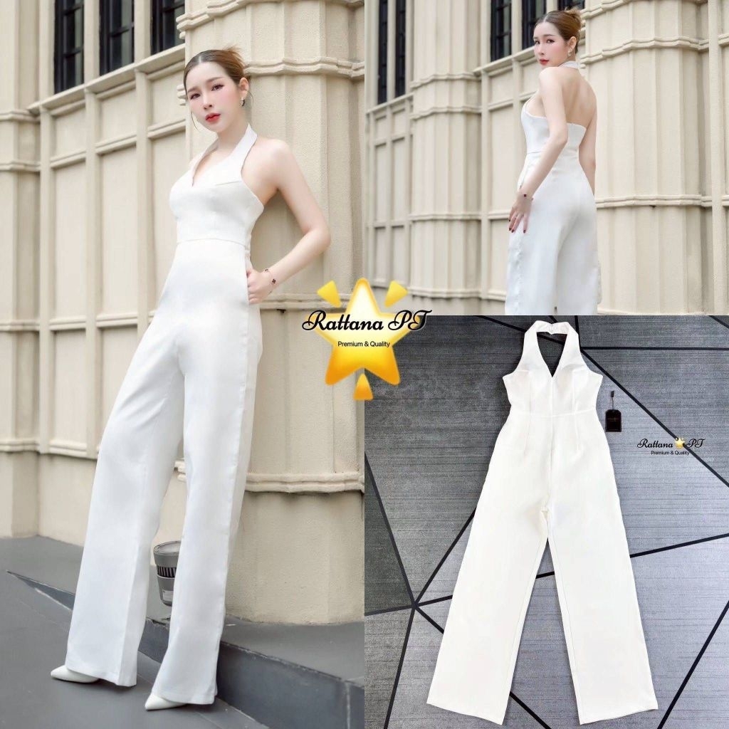 Rattana จั้มสูทกางเกงขายาว สีขาวมีความเรียบหรูดูแพง