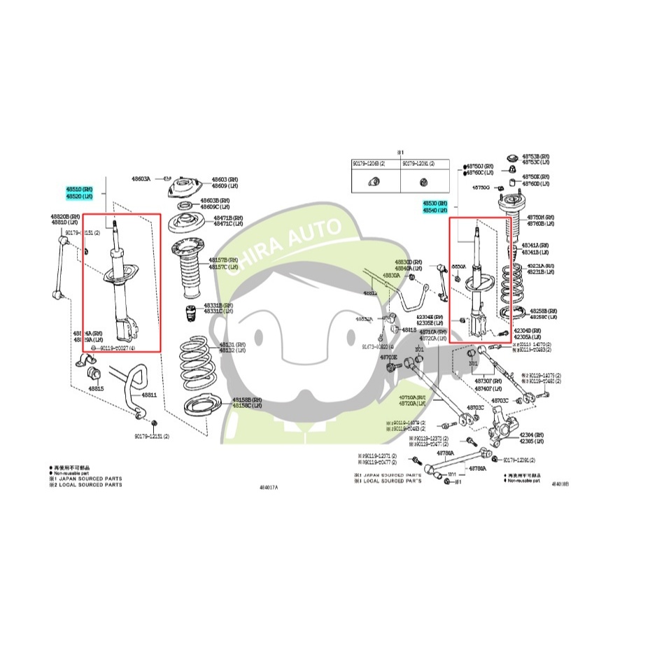 โช๊คอัพหน้า - โช๊คอัพหลัง Toyota Camry 2017 ASV51 (48510-8Z211/48520-8Z076/48530-8Z007/48540-09C60) 