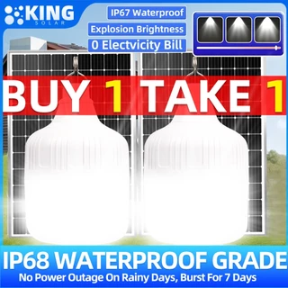 KING【ซื้อ1แถม1】ไฟโซล่าเซลล์ โซล่าเซลล์ 80000W หลอดไฟโซลาเซล์ โซล่าเซลล์ LED ไลท์แสงสีขาวกันน้ำ สว่างนาน 12-14 ชั่วโมง