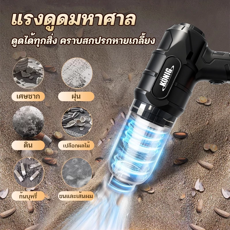 Muller เครื่องดูดฝุ่นในรถ ไร้สาย 38000Pa ​car vacuum cleaner เครื่องดูดฝุ่นขนาดเล็ก ที่ดูดฝุ่นในรถยนต์ ภายในบ้าน เตียง thumbnail 9