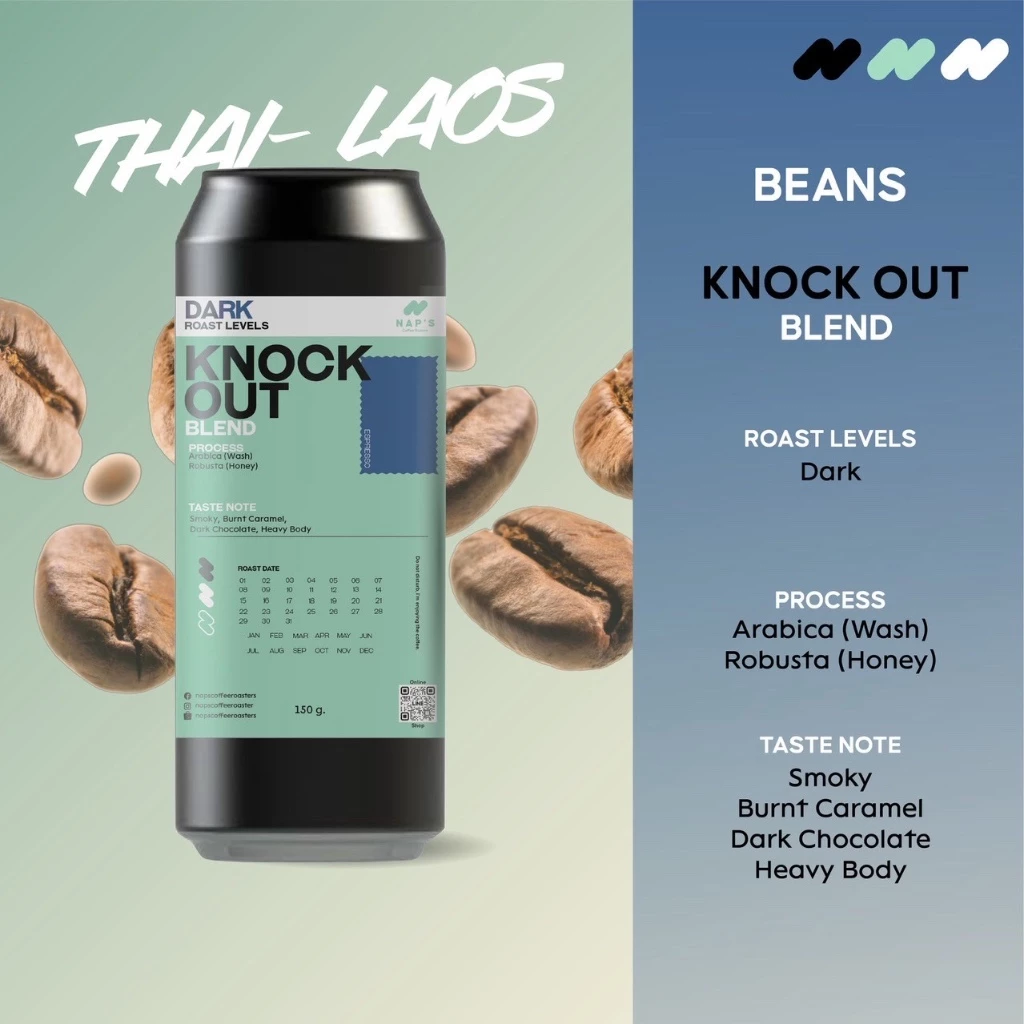 Naps Coffee Roasters เมล็ดกาแฟลาวโรบัสต้าคั่วเข้ม KnockOut - House Blend 150G 500G 1KG