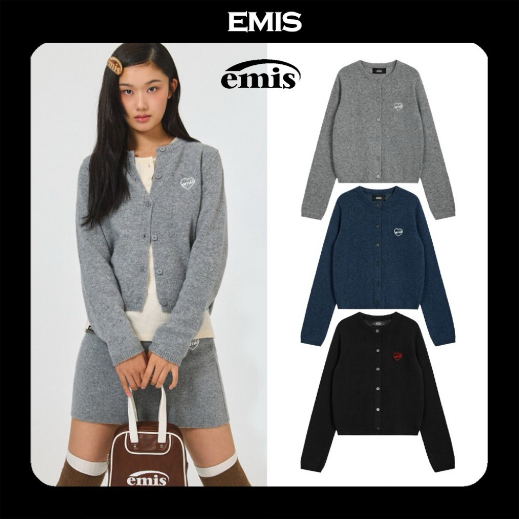💖 EMIS Heart Logo Cardigan: เสื้อคาร์ดิแกนโลโก้หัวใจสุดคิ้วท์ สไตล์เกาหลี