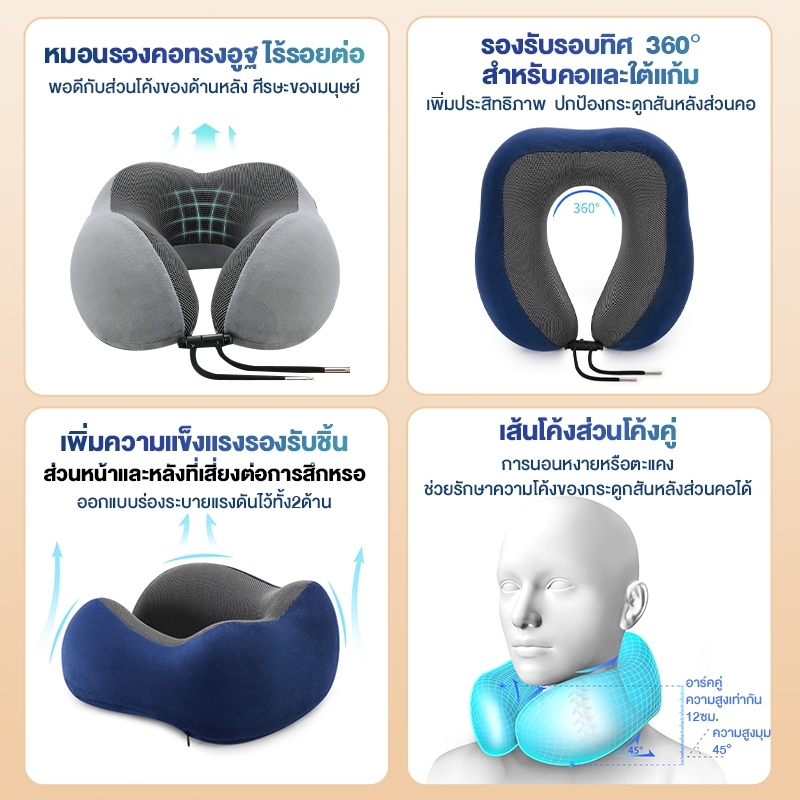 หมอนรองคอ Memory foam หมอนรองคอแบบพกพา ง่ายต่อการพกพา น้ำหนักเบา หมอนเดินทาง U - รูปที่ 4