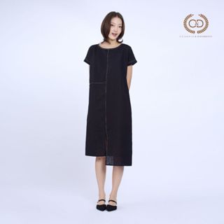 C&D Dress Linen Fusion เดรส คอกลม แขนสั้น สีดำ C9ZLBL