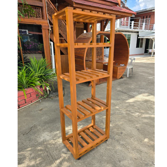 ชั้นวางของ 5 ชั้น ไม้สัก ขนาด 35x60x175 ซม. สีธรรมชาติ มีล้อ รุ่น TE165 thumbnail 5