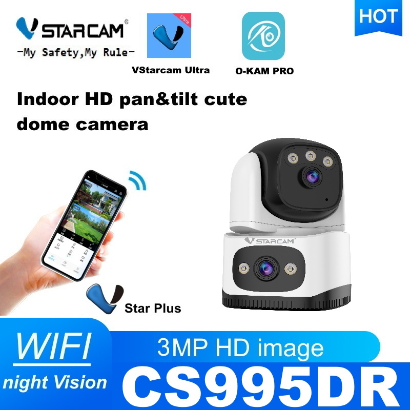 Vstarcam CS995DR (เลนส์คู่) ความละเอียด 3 ล้านพิกเซล (1296P) กล้องวงจรปิดไร้สาย ภายใน indoor มีAI+ ค
