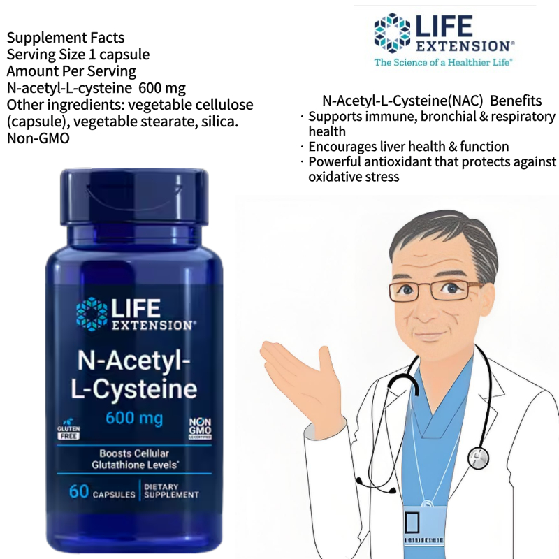 Life Extension N-Acetyl-L-Cysteine (NAC) 600 mg, 60 capsules Item # 01534