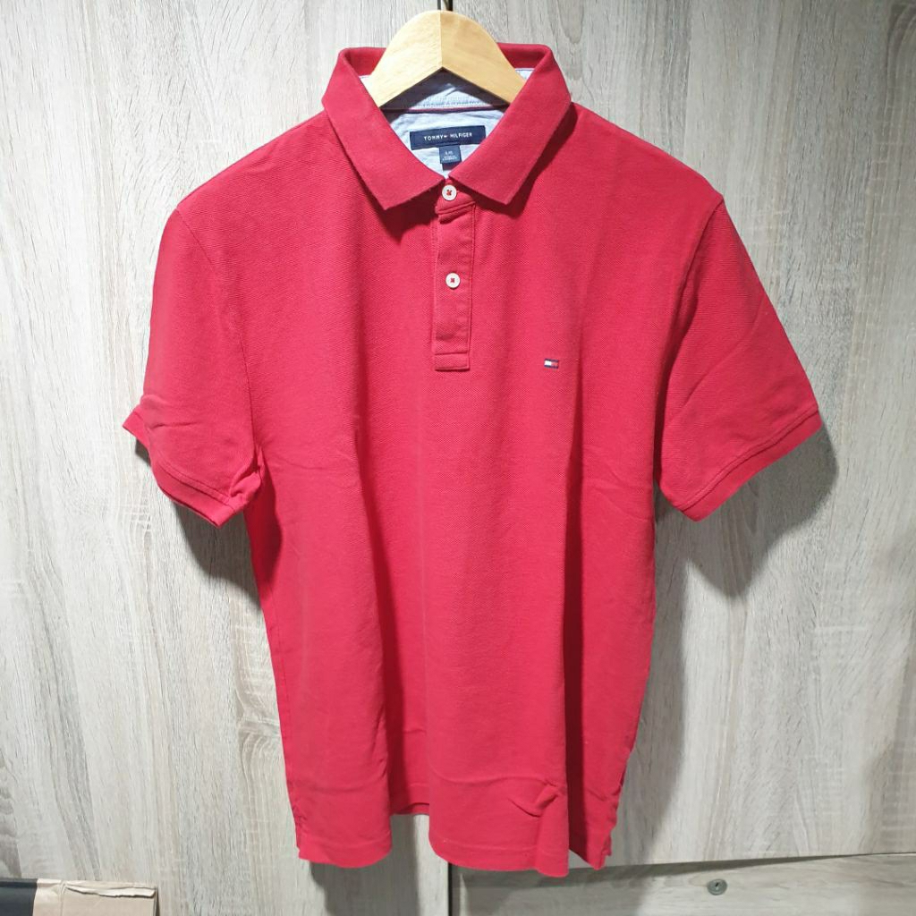 เสื้อโปโล TOMMY HILFIGER  สีแดง ของแท้มือสอง